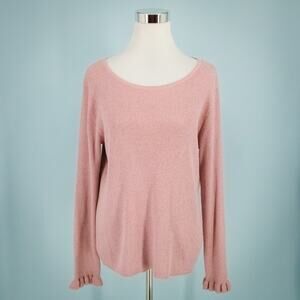 WYSE 5 Size 12 US Cece Pink Ribbed Knit Shimmer Ruffle Long Sleeve Knit Sweater